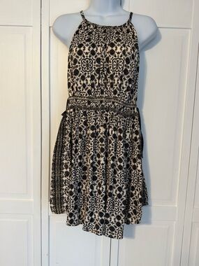 Free People Black and Cream Halter Dress with Floral Medallion Print - Size S